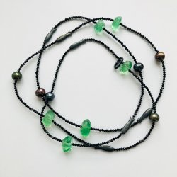 Fluorit, Spinell, Perlen, Minifische Sterlingsilber, 90 cm einfach o. doppelt zu tragen, Unikat